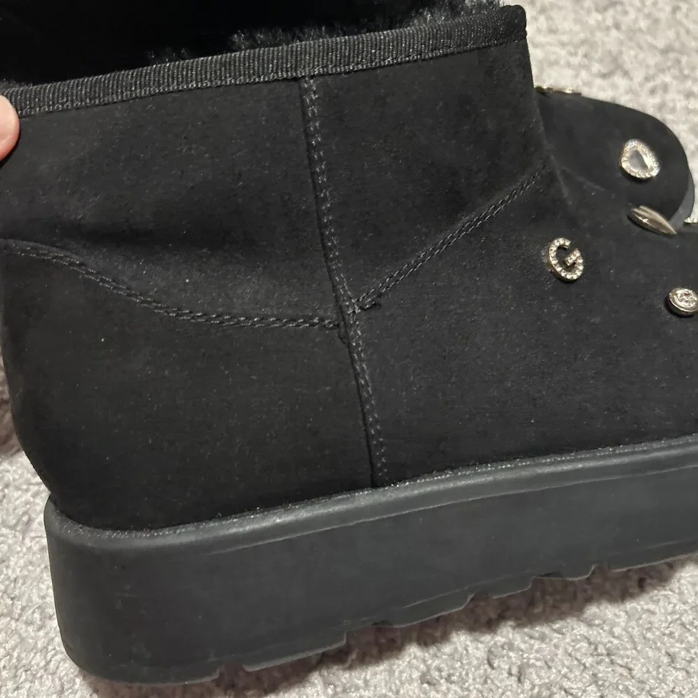 GB Black Suede Faux Fur Lined Boots with Charms - Women’s Size 8
